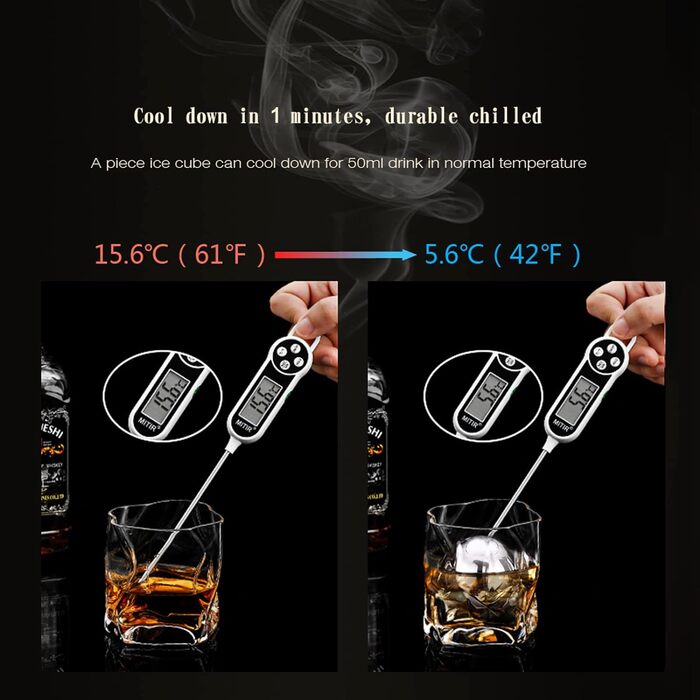 Багаторазова кулька для льоду 2 шт. и - кубик льоду круглий, камінь для віскі, кубики льоду з нержавіючої сталі з високою технолог