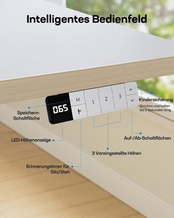 Дитячий електричний стіл HUANUO, регульований по висоті, 120 x 60 см, стіл з регульованою висотою, вся стільниця з 3 попередньо встановленими рівнями висоти, білий, 120 x 60 см