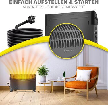 Конвекторний обігрівач KESSER 2000 Вт, 24-годинний таймер із захистом від замерзання Плавне термостатне керування Турбонагрів 3 швидкості Ручки для перенесення Антрацит