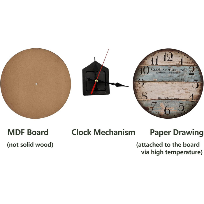 Дерев'яний настінний годинник LOHAS Home 12 дюймів/30 см / кухонний годинник в стилі кантрі Безшумне не цокання для кухні, домашнь