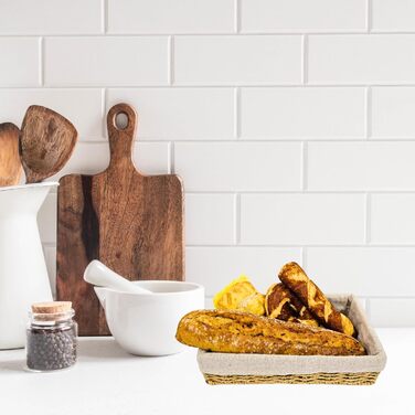 Набір із 4 хлібних кошиків, плетений декоративний кошик, плетений хлібний кошик ручної роботи з паперової мотузки, піднос для полиць, хлібниця з лляною тканиною, кошики для зберігання 4 розмірів, коричневий