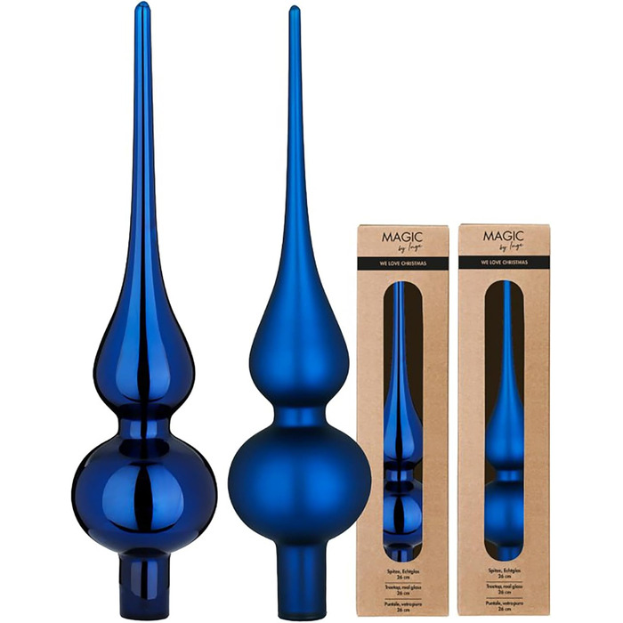 Скляна новорічна верхівка для ялинки 26 см синій Inge-glas