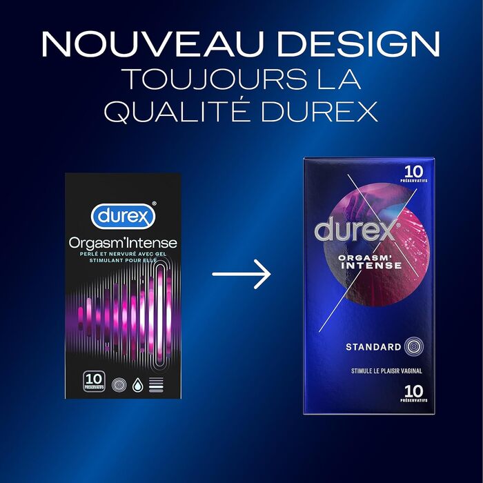 Презервативи Durex Intense Orgasmic, рельєфні з стимулюючим гелем, 10 шт