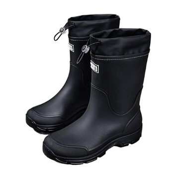 Чоловічі високі гумові чоботи, до середини литки, модні, нековзні, для використання на свіжому повітрі. Легкі та водонепроникні. Чорні, розмір EU 37