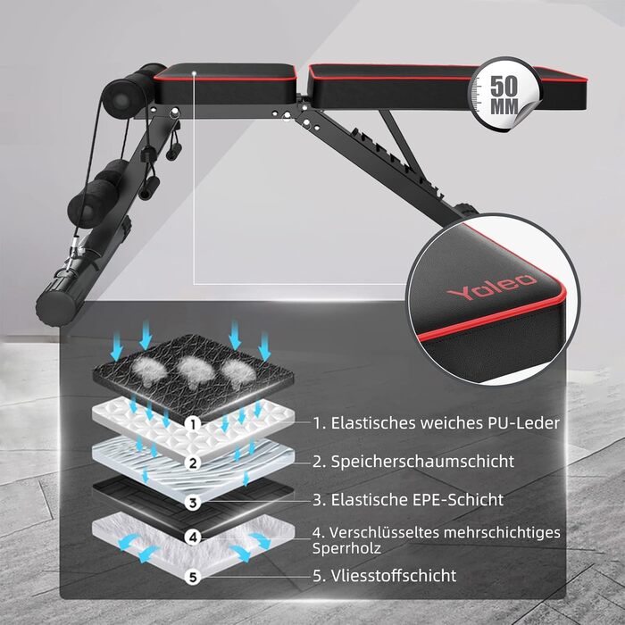 Складана силова лава YOLEO, багатофункціональна тренувальна фітнес-лава, тренажер для пресу, похила лава з 6-позиційною регульованою спинкою/3-позиційною регульованою подушкою сидіння, вантажопідйомність 300 кг, чорний колір