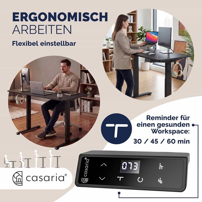 Електричний стіл Casaria з регульованою висотою 140 x 70 см з бездротовим зарядним пристроєм та портом USB-C/A, РК-дисплеєм, функцією пам&39яті, вантажопідйомністю 80 кг, ергономічним, чорним, 140 x 70 см