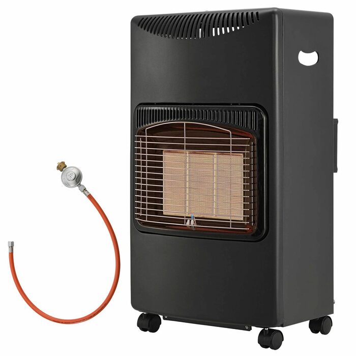 Газовий обігрівач LPG потужністю 4200 Вт, включаючи комплект регулятора тиску газу Газовий обігрівач, радіаційний обігрівач, газовий нагрівальний блок, балони з бутаном та пропаном до 15 кг Тільки для зовнішнього використання