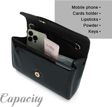 Жіноче лаковане клатч з ланцюжком на плече. Елегантна сумка-кросбоді для вечірок та особливих подій, чорний колір.