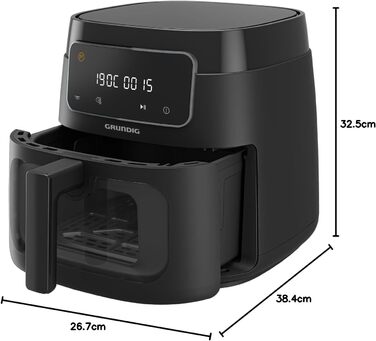 Фритюрниця Grundig FRY 7320, ємність 7,6 л, 1750 Вт, сенсорний дисплей, велике оглядове вікно, налаштування температури та часу, антипригарне покриття, кошик, який можна мити в посудомийній машині, чорний