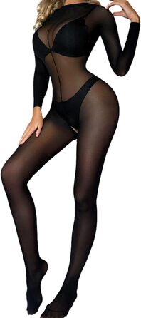 Прозорий жіночий боді-сітка, з довгими рукавами, чорний, універсальний розмір