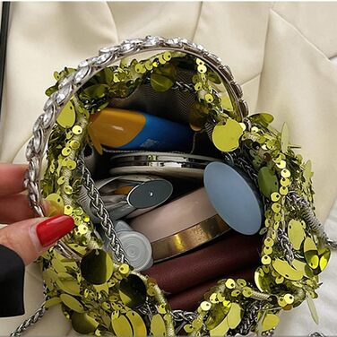 Блискуча вечірня сумочка-відерце з паєтками та металевою китицею. Сумка на шнурку, з ланцюжком, через плече. Чорний, синій.