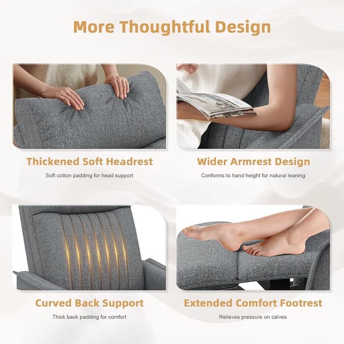 Крісло для телевізора/масажне крісло з функцією відкидання, крісло для релаксації з підігрівом та масажем, крісло для телевізора з поворотом на 360 для вітальні, крісло-гойдалка з м&39яким підголівником, 2 бічні кишені, сірий