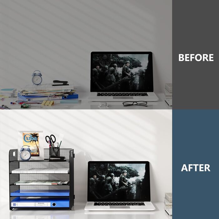 Настільний органайзер для листів 5 відділень Металевий лоток для документів A4 Лоток для паперу Тримач для журналів Аксесуар-органайзер для офісу, дому, школи, чорний