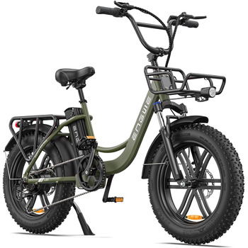 Чоловічі електричні велосипеди ENGWE E Bike - Ebike з акумулятором 48 В 13 Ач, E Bike 20 * 4.0 дюйма, 7-ступінчаста коробка передач E Bike з РК-дисплеєм, двигун E Bike 250 Вт та 25 км/год, запас ходу до 150 км L20/L20 Boost Green L20