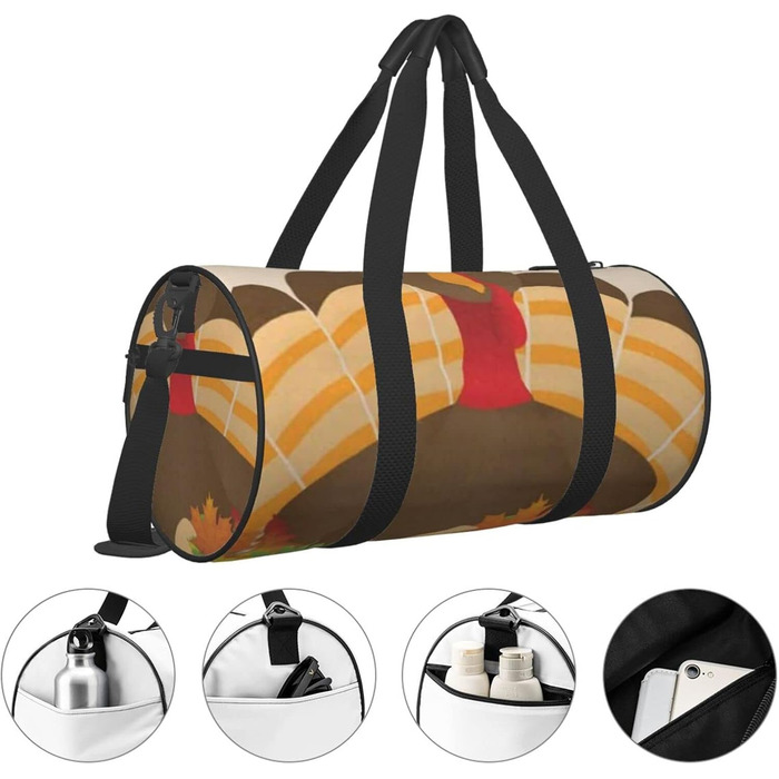 Дорожня сумка з дизайном Щасливого Дня Подяки (індичка з кленовим листям), спортивна сумка для чоловіків та жінок, сумка-мішок, спортивна дорожня сумка