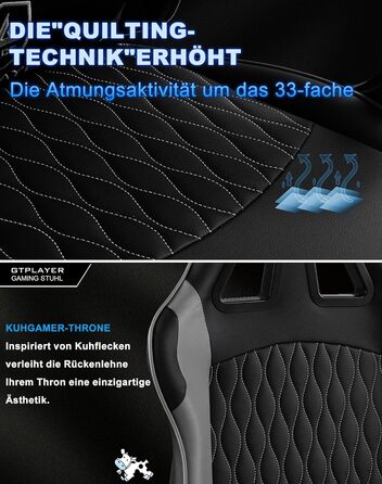 Ігрове крісло GTPLAYER - Ергономічне офісне крісло з регульованою поперековою опорою/підголівником та підставкою для ніг, вантажопідйомність 150 кг, сірий Ігрове крісло, крісло для ПК, письмове крісло