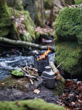 Набір титанових фляг iBasingo, найлегший військовий посуд, пляшка для води на 1100 мл, каструля на 750 мл та 400 мл з кришкою, підвісний сталевий трос та камуфляжна сумка, посуд для кемпінгу, походів на природі Ti2049C