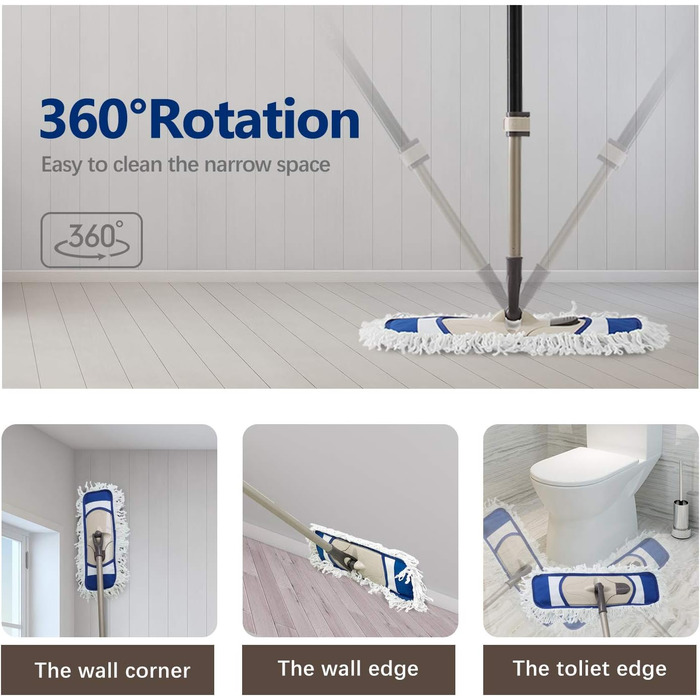 Швабра для підлоги Eyliden з 2 чохлами з мікрофібри, заміна швабри одним дотиком з телескопічною ручкою для миття підлоги, плоска