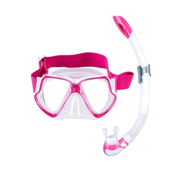 Набір для сноркелінгу Mares Wahoo Neon Combo для дорослих, силіконова маска, напівсуха трубка з клапаном, ідеально підходить для сноркелінгу та підводних досліджень, рожево-білий прозорий