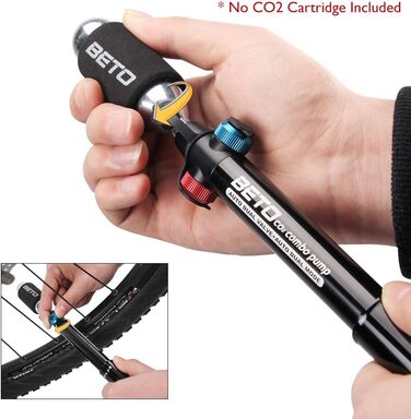 Міні-велосипедний насос з CO2-качалом, 19.5–31.5 см, 120–160 PSI (макс), алюмінієвий сплав, чорний/сріблястий