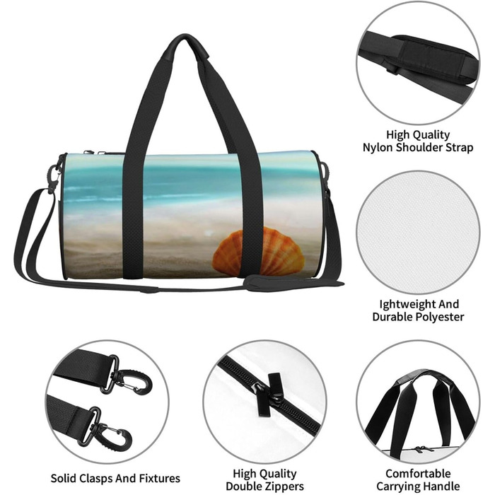Спортивна сумка, дорожня сумка, пляжна сумка з мушлевим принтом, сумка для ночівлі, чорна, універсальний розмір, сумка для подорожей