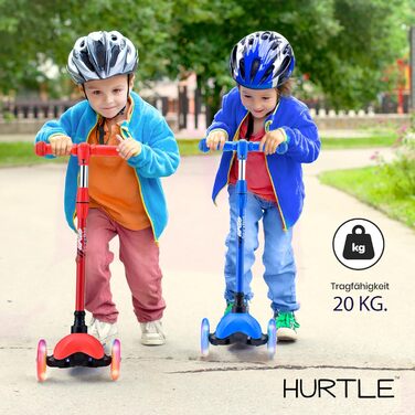 Дитячий самокат Hurtle для дітей 2-5 років з LED-колесами, червоний