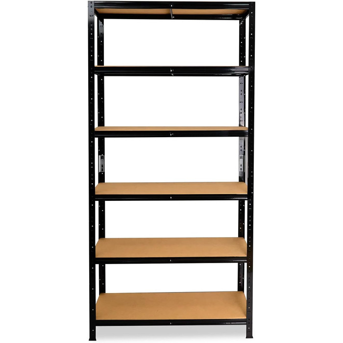 ЧОРНИЙ Міцний стелаж, чорний/металевий стелаж, 6 полиць вантажопідйомністю 145 кг кожна/Стелаж для зберігання, чорний, підвальний стелаж, побутовий стелаж, чорний/металевий стелаж, чорний, металевий, стоячий, В 200см / Ш 75см / Г 30см, 200x75x30