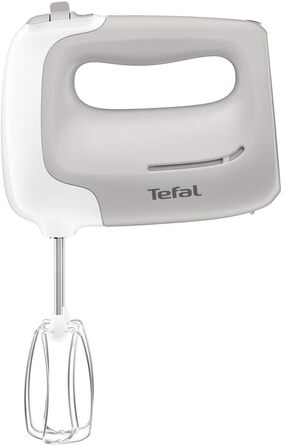 Ручний міксер Tefal Prep'Mix HT450B 450 Вт 5 швидкостей 2 вінчики та 2 гачки для тіста з нержавіючої сталі Ергономічний дизайн Аксесуар, який можна мити в посудомийній машині, білий/сірий