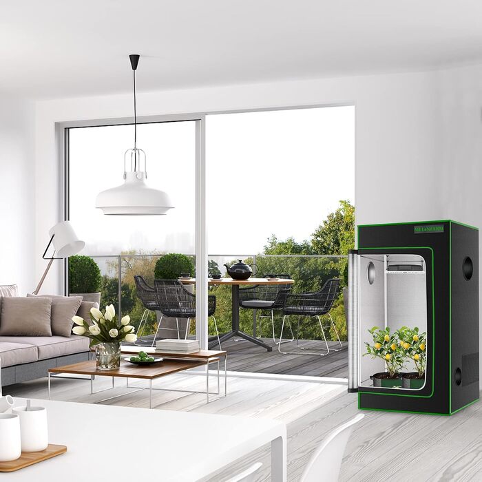 Тент для вирощування MELONFARM 66121 см, з високоякісним відбиваючим матеріалом Diamond Mylar 600D, оглядовим вікном та піддоном для гідропоніки (60x60x120 см)