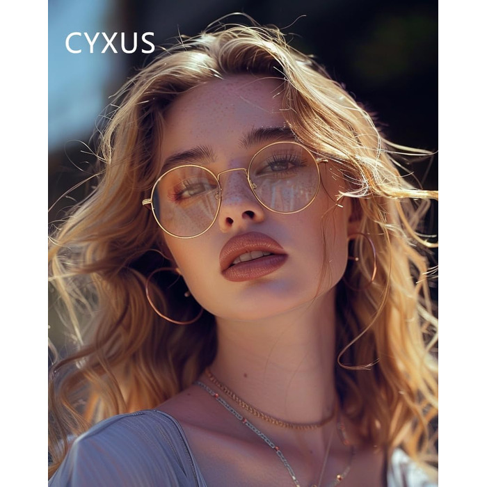 Окуляри Cyxus з фільтром синього світла, ретро-оправа круглої форми (загальна ширина 131 мм) для ПК, ТВ та планшетів, унісекс, колір 01-2 gold