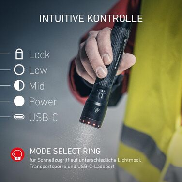 Акумуляторний світлодіодний ліхтарик Ledlenser P7R, 2000 люмен, фокус 320 м, USB-C, водонепроникність IP68, 80 годин роботи, 4 режими світла, тактичний ліхтарик, туристичний ліхтарик, аварійне освітлення P7R 2000 лм