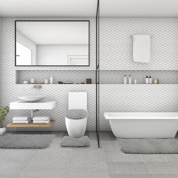 Комплект килимків для ванної, 4 предмети, килимок для ванної, що прається, нековзний килимок для ванної, килимок для туалету, м&39який, абсорбуючі килимки для ванної та туалету, килимок для душу, світло-сірий, 4 шт. и в упаковці