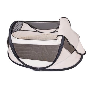 Кемпінгове ліжко Deryan BabyBox - легке, компактне та складне - розкладається всього за 2 секунди - 50 захист від ультрафіолету - вогнестійка тканина - в комплекті килимок для сну, москітна сітка та сумка для перенесення - кремовий