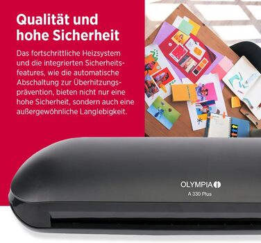 Ламінатор Olympia A 330 Plus Гаряче та холодне ламінування Ламінатор до A3 Захист від бульбашок Ламінатор Ідеально підходить для офісу, школи та домашнього офісу Ламінатор з пакетами для ламінування