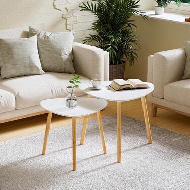 Журнальний столик, комплект з 2 шт., сучасні столи для вітальні, приставні столики, журнальні столики, столики для дивана, комбінація столів для вітальні, спальні, офісу, балкону (білий)