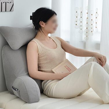 М&39яка подушка для шиї, подушка для читання, яку можна прати, подушка для спини для максимального комфорту та підтримки спини, суцільний світло-сірий дизайн (75 x 40 x 45 см) Світло-сірий 75x40x45 см