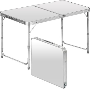 Складаний багатофункціональний стіл, багатоцільовий стіл, кемпінговий стіл, розкладний стіл, ринковий стіл, стіл з регульованою висотою для обклеювання шпалерами, бічний столик для кемпінгу в саду, для фестивалів, ринків тощо (білий 120 x 60 см)