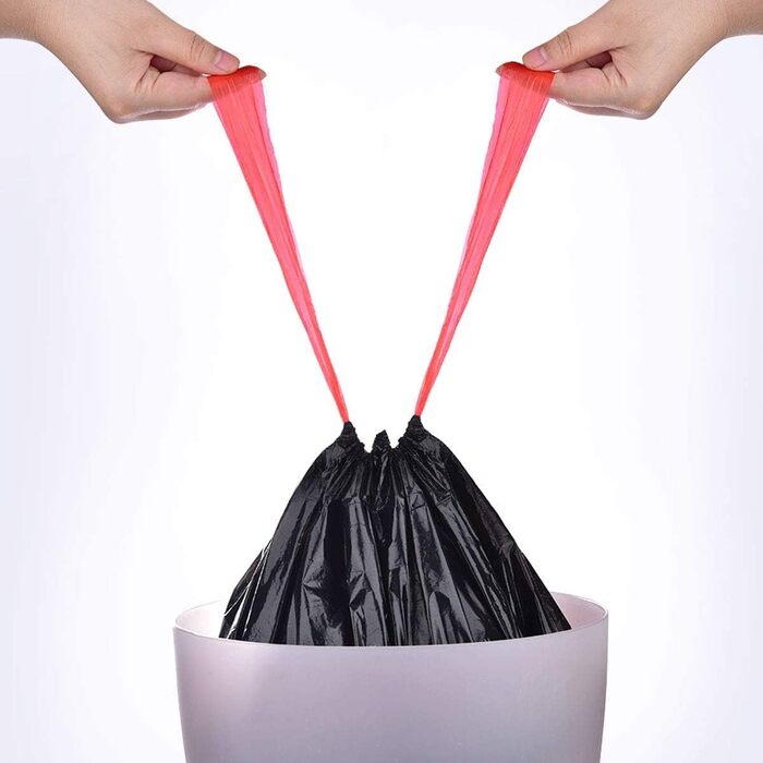 Мішки для сміття об&39ємом 60 л, 200 шт. , зі шнурком, надзвичайно міцні, з ручкою, стійкі до розривів та протікання, чорні, 64 x 71 см, 10 рулонів (200 мішків)