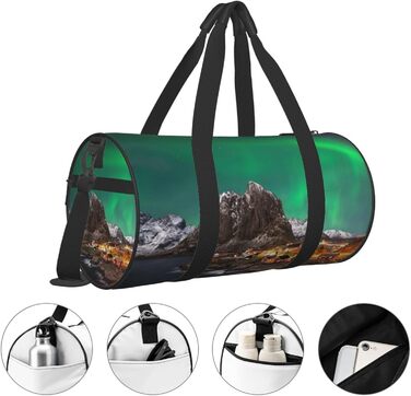 Спортивна сумка, дорожня сумка, з ефектним принтом Аврора, сумка для подорожей та на ніч, чорна, універсальний розмір