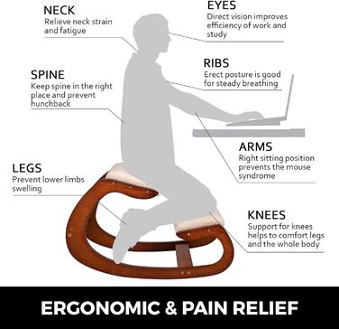 Ергономічне крісло для колін VEVOR, регульований стілець з гікорі з подушкою, зручний домашній стіл, ергономічне крісло/стілець для колін, що формує та знімає стрес, витримує 150 кг, коричневий