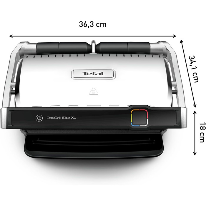 Контактний гриль Tefal OptiGrill Elite XL, 16 програм, Цифровий дисплей з індикатором рівня приготування, Знімні пластини XL, Електрогриль, Нержавіюча сталь, GC760D12