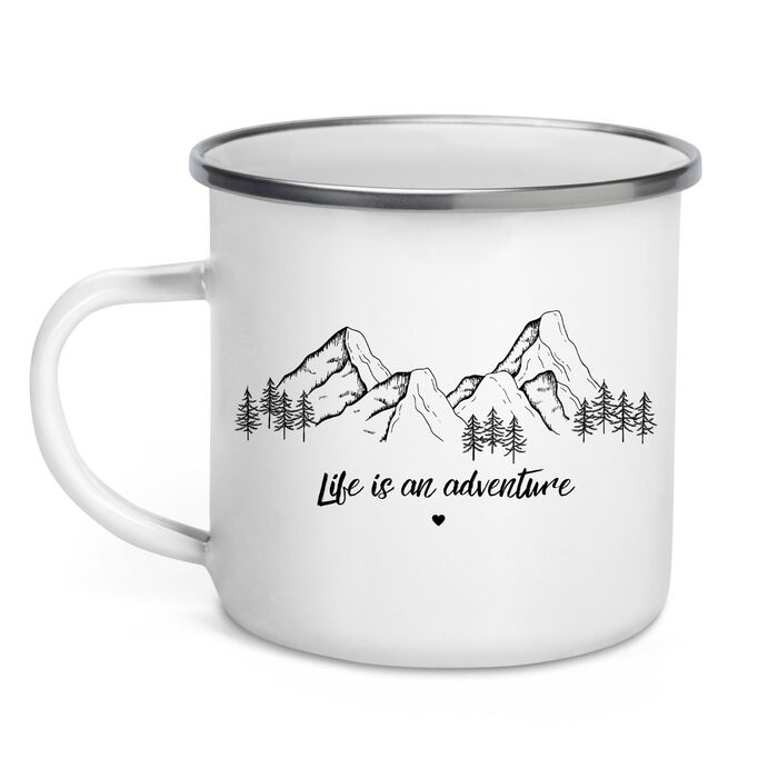 Емальована кружка &quotМаленька Матильда&quot з персоналізованою цитатою або приказкою, емальована кружка, подарунки для каравану для кемперів, емальована кружка, бляшана кружка для кемпінгу, аксесуари для каравану, прикраса для гір (життя - це пригода)