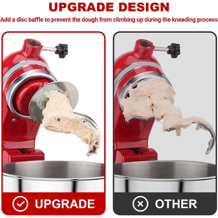 Спіральний гачок для тіста GVODE для мішалки Kitchenaid, гачок для тіста K45DH для міксера 4.5-5 QT з нахиленою головкою, насадка для тіста з нержавіючої сталі, ефективне замішування хліба, піци, можна мити в посудомийній машині