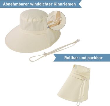 Жіночий сонцезахисний капелюх від бавовни UPF 50 із захистом від сонця та захистом шиї для жінок із широкими полями, складний, бежевий, розмір L