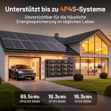 Літій-іонний акумулятор HumsiENK 12V 320Ah LiFePO4 з Bluetooth, 250A BMS, понад 15 000 циклів, захист IP65 та захист від низьких температур, енергія 4096 Втгод. Ідеально підходить для автофургонів. 12V 320Ah Bluetooth-250A