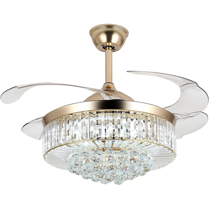 Тихий вентилятор з лампою Сучасні кришталеві стельові вентилятори зі світлом, невидимий стельовий вентилятор, люстра з лампою і пу