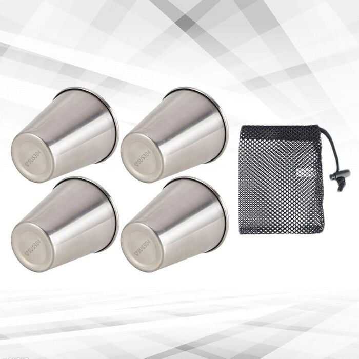 Набір з 4 маленьких портативних винних келихів Amosfun з нержавіючої сталі, 50 мл, для кемпінгу та використання на свіжому повітрі з сумкою для зберігання, що складаються, без запаху, колір A