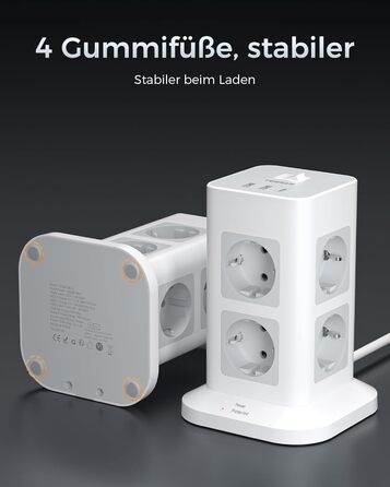 Захист від перенапруги на кілька розеток 3600 Вт 16А, розетка TESSAN 8 відділень USB C з декількома вилками, розетка з подовжуваче