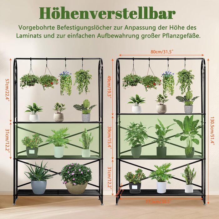 Рівнева підставка для квітів з регульованою висотою, металева підставка для квітів 130,5 см, чорного кольору для кількох рослин, підставка для квітів зі сходами, підставка для рослин, садова полиця для використання в приміщенні та на вулиці, вітальня, 3-