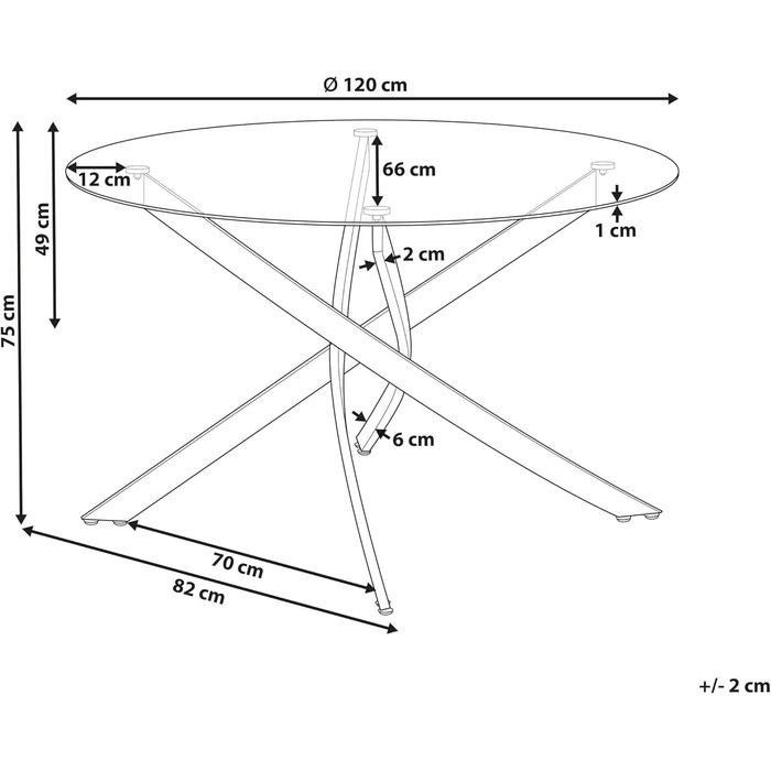 Обідній стіл Beliani, безпечне скло, прозорий, 120 см, круглий з металевим каркасом, золотий Maramo